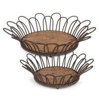 Nested, Assorted-Size, Fir Wood-Based, Metallic-Rimmed Flower Petal Bowls (Set of 2)   